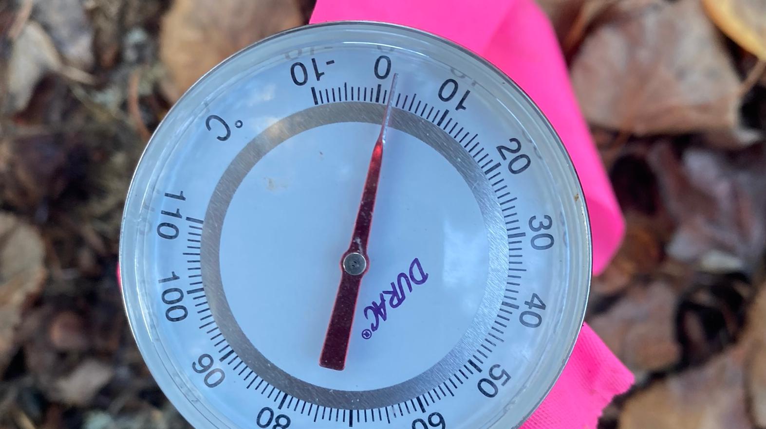 Soil thermometer that reads 2 degrees Celsius