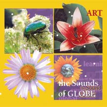 Images representing art curricula, such as flowers and a beetle,