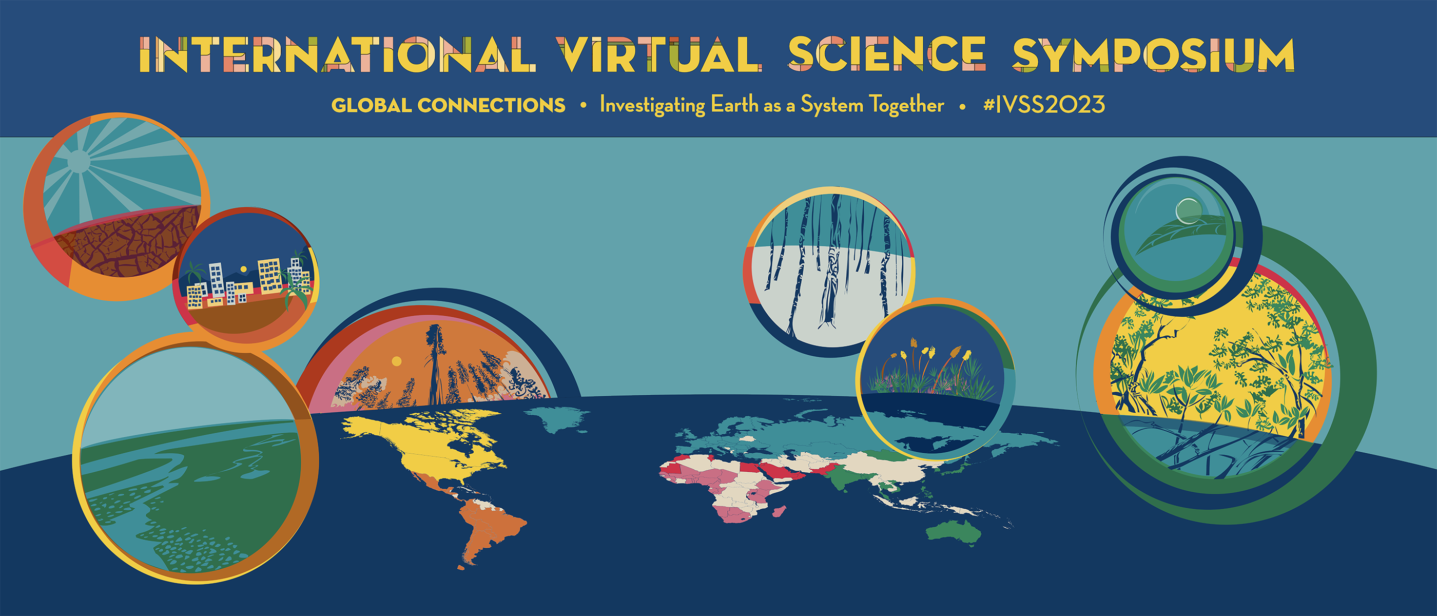 Banner for the International Virtual Science Symposium: Global connections, investigating earth as a system together. #IVSS2023.