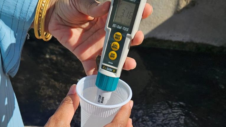 The two students are applying the water protocol for the falaj samples