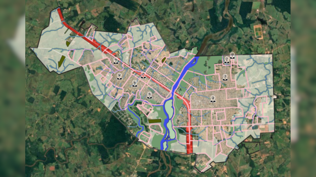 Map of the city of Ji-Paraná and research points