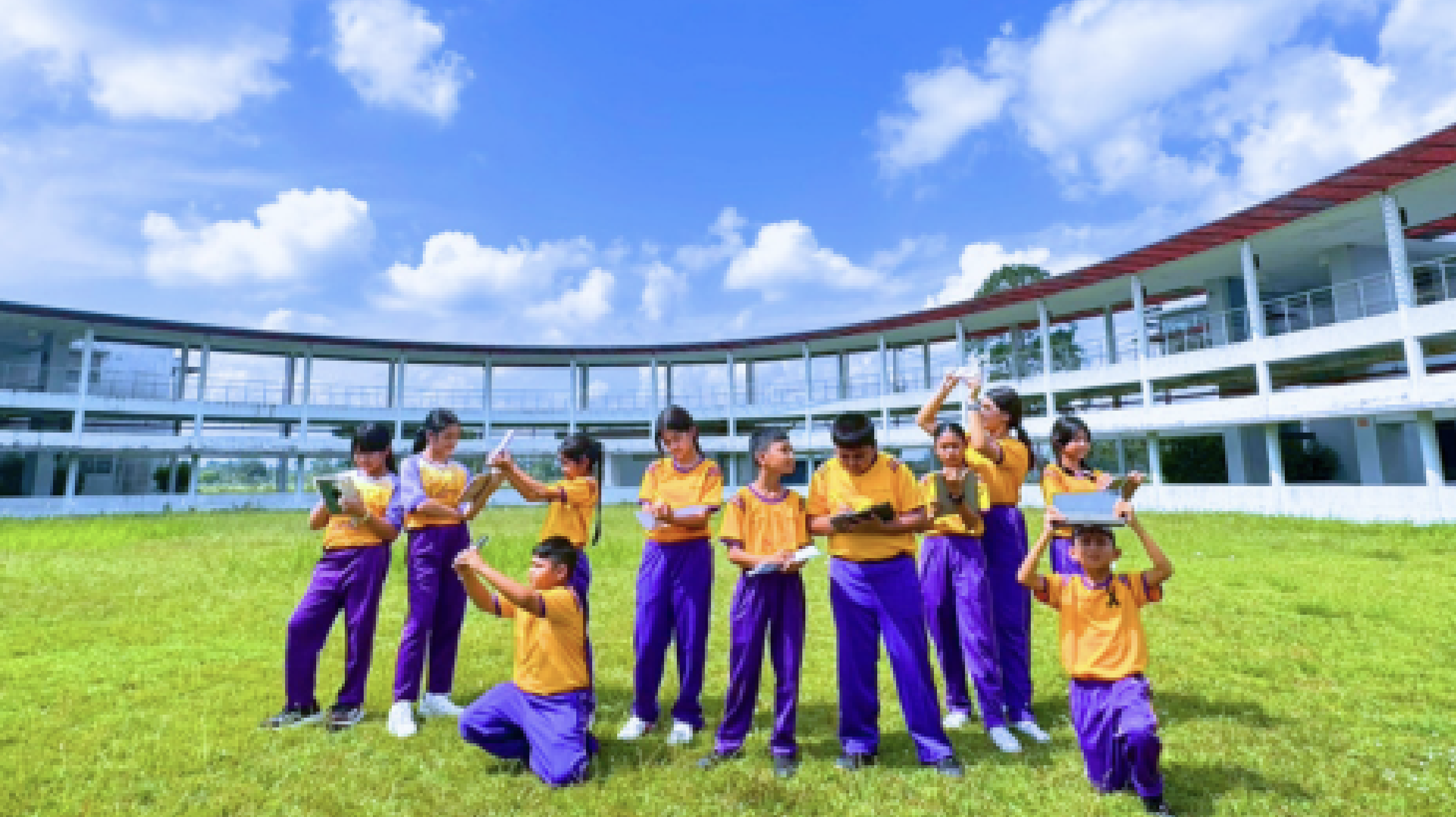 A group photograph of the student research team from Srithammaratsuksa School. The team comprises Grade 4-6 students who conducted the study on 'Diurnal Cloud Types and Meteorological Correlations in Thasala, Nakhon Si Thammarat'. The 11 student researchers participated in hourly sky observations and data analysis using the GLOBE Observer application.