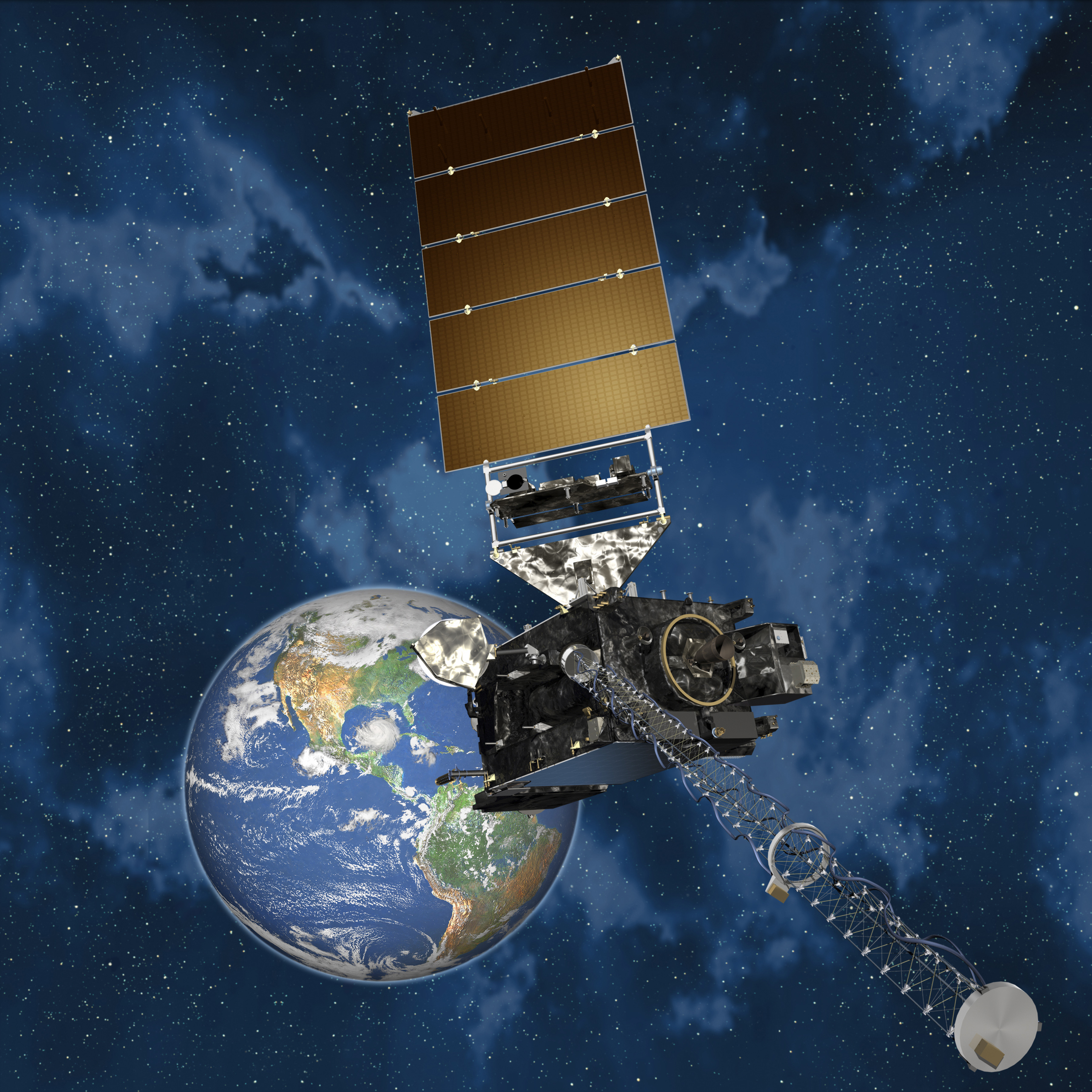 Image of the GOES-R satellite in space near Earth.