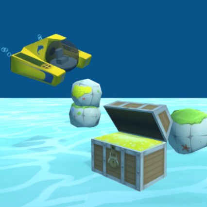 A picture of a treasure chest and various game item graphics.