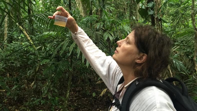 Rusty looking at mosquito habitat water