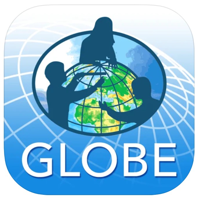 There are silhouettes of three children touching a large globe showing Africa and Europe, with countries colored green and yellow. At the bottom of the image, there is text stating “GLOBE”.