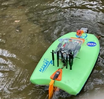 Image of an AquaROVER vehicle in the water.