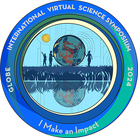I make an impact badge, with image showing three students celebrating by the globe.