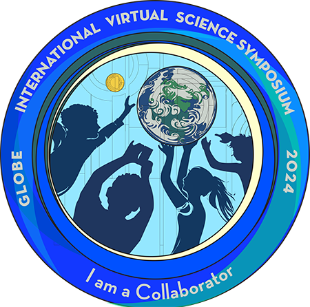 I am a collaborator badge, with image showing four students holding up the globe together.