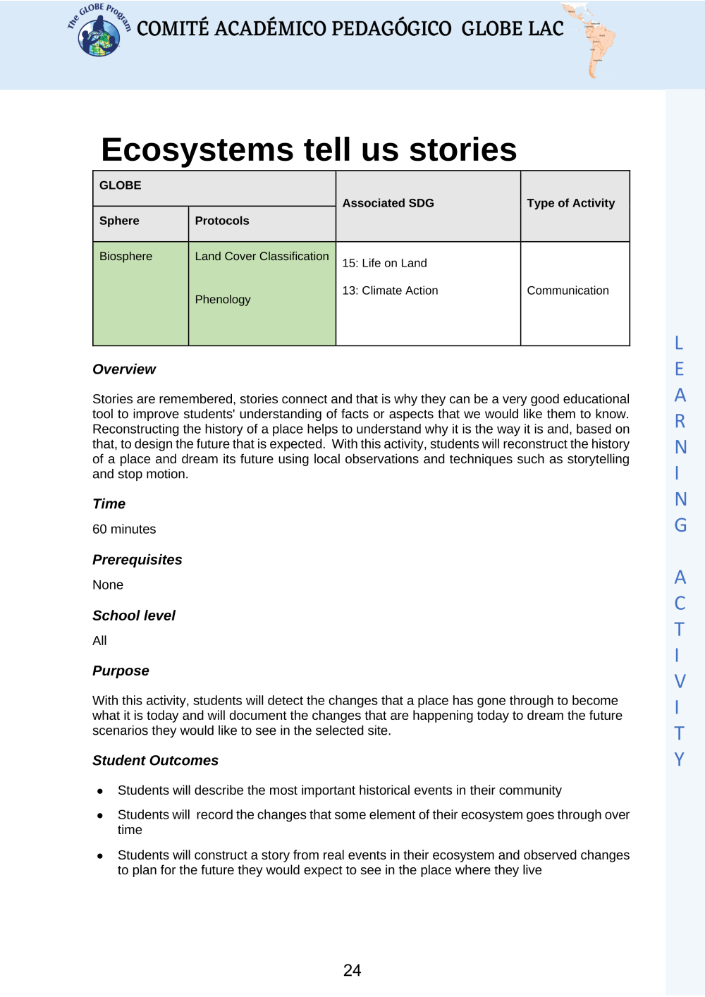 Learning Activities preview for Ecosystems tell us stories