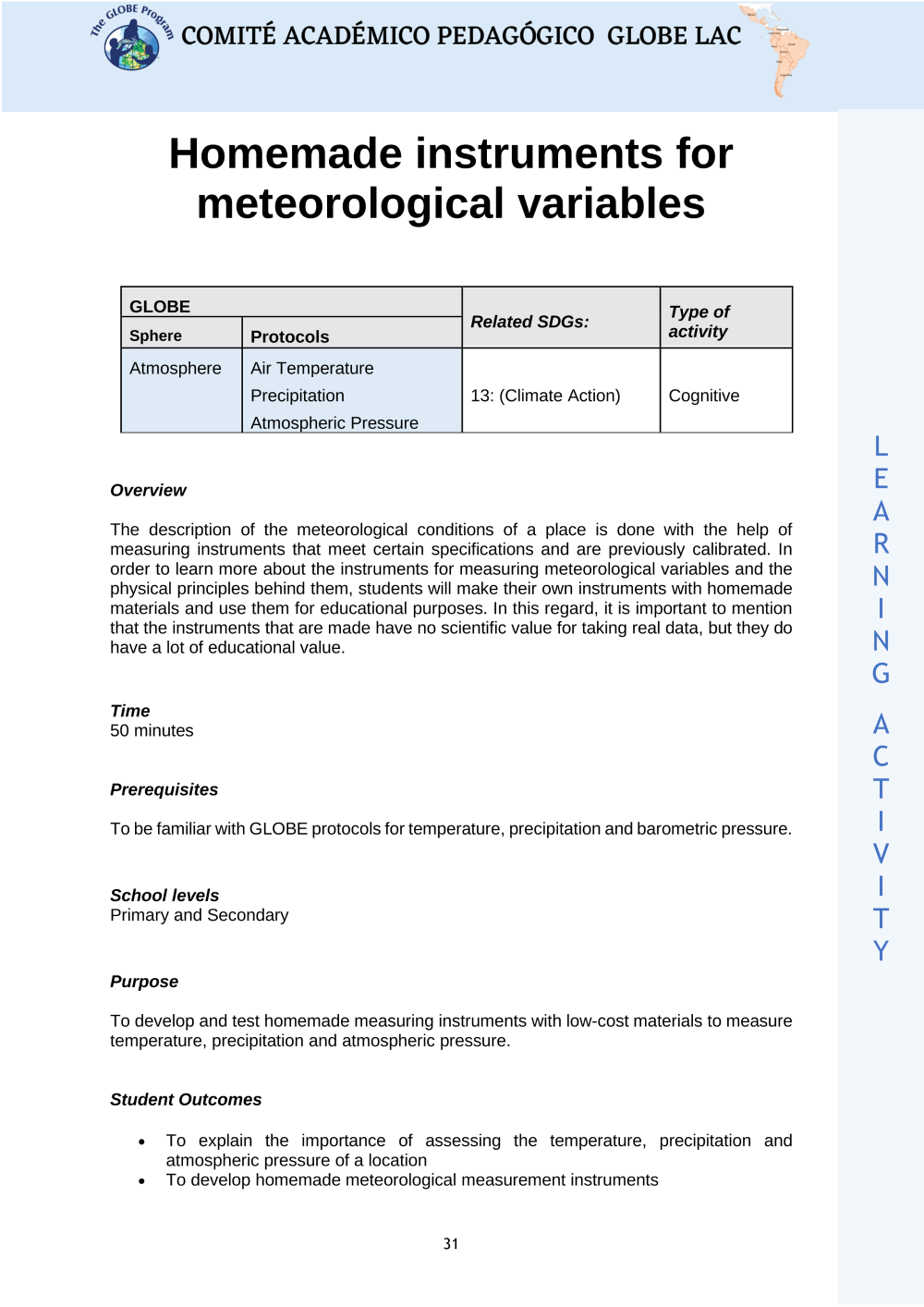 Learning Activities preview for Homemade instruments for meteorological variables