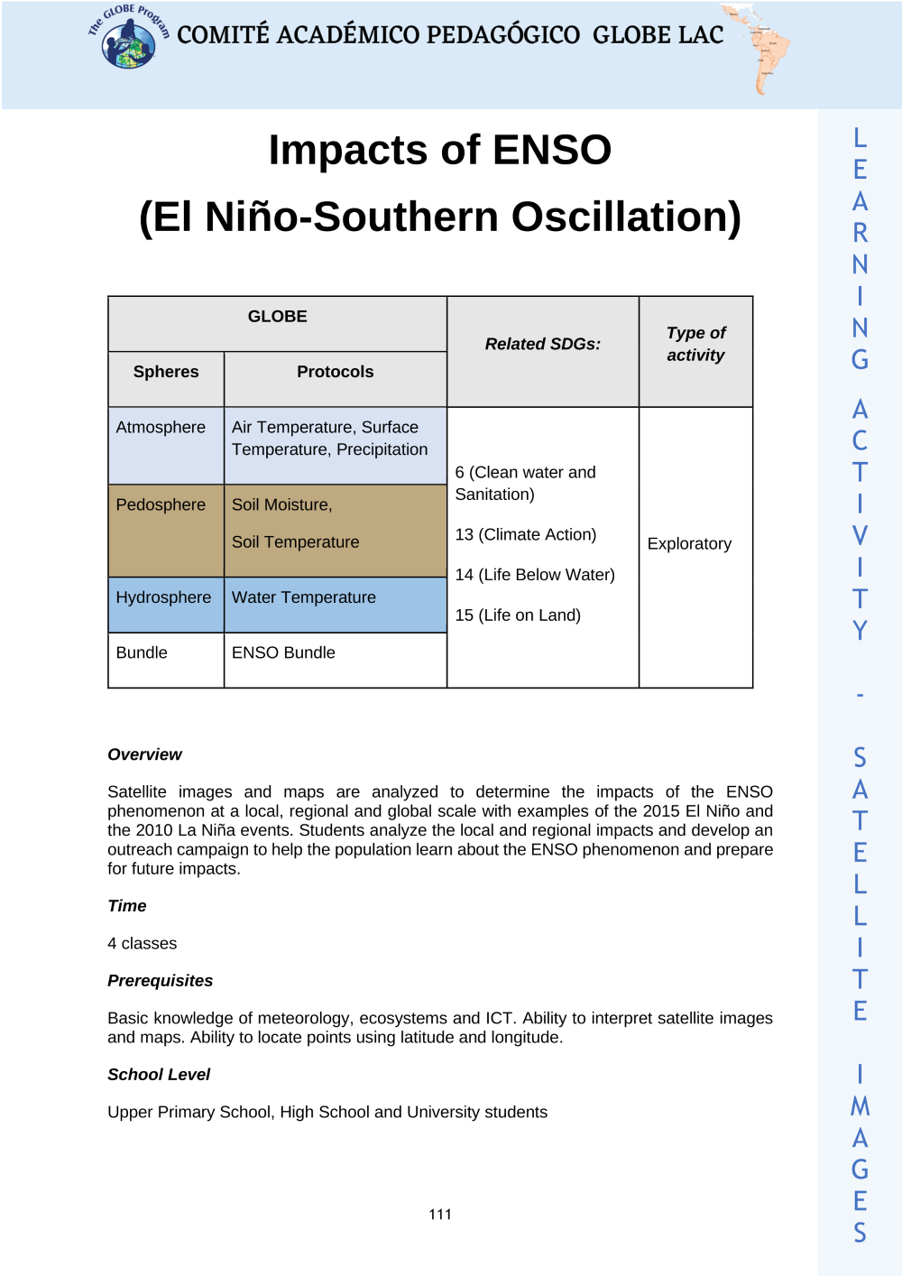 Learning Activities preview for Impacts of ENSO (El Niño-Southern Oscillation)