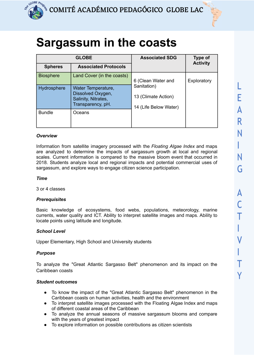 Learning Activities preview for Sargassum in the Coasts
