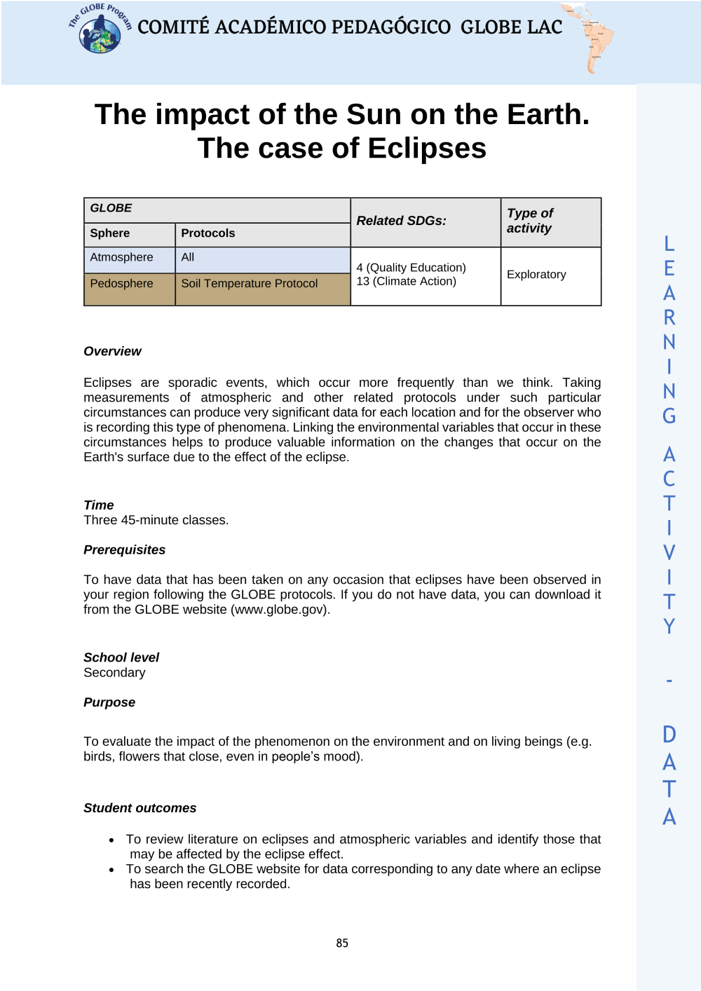Learning Activities preview for The impact of the Sun on the Earth. The case of Eclipses