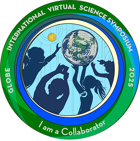 I am a collaborator badge, with image showing four students holding up the globe together.