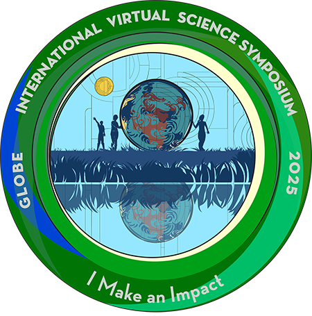 I make an impact badge, with image showing three students celebrating by the globe.