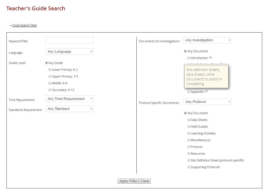 Graphic of Teacher's Guide Search Tool