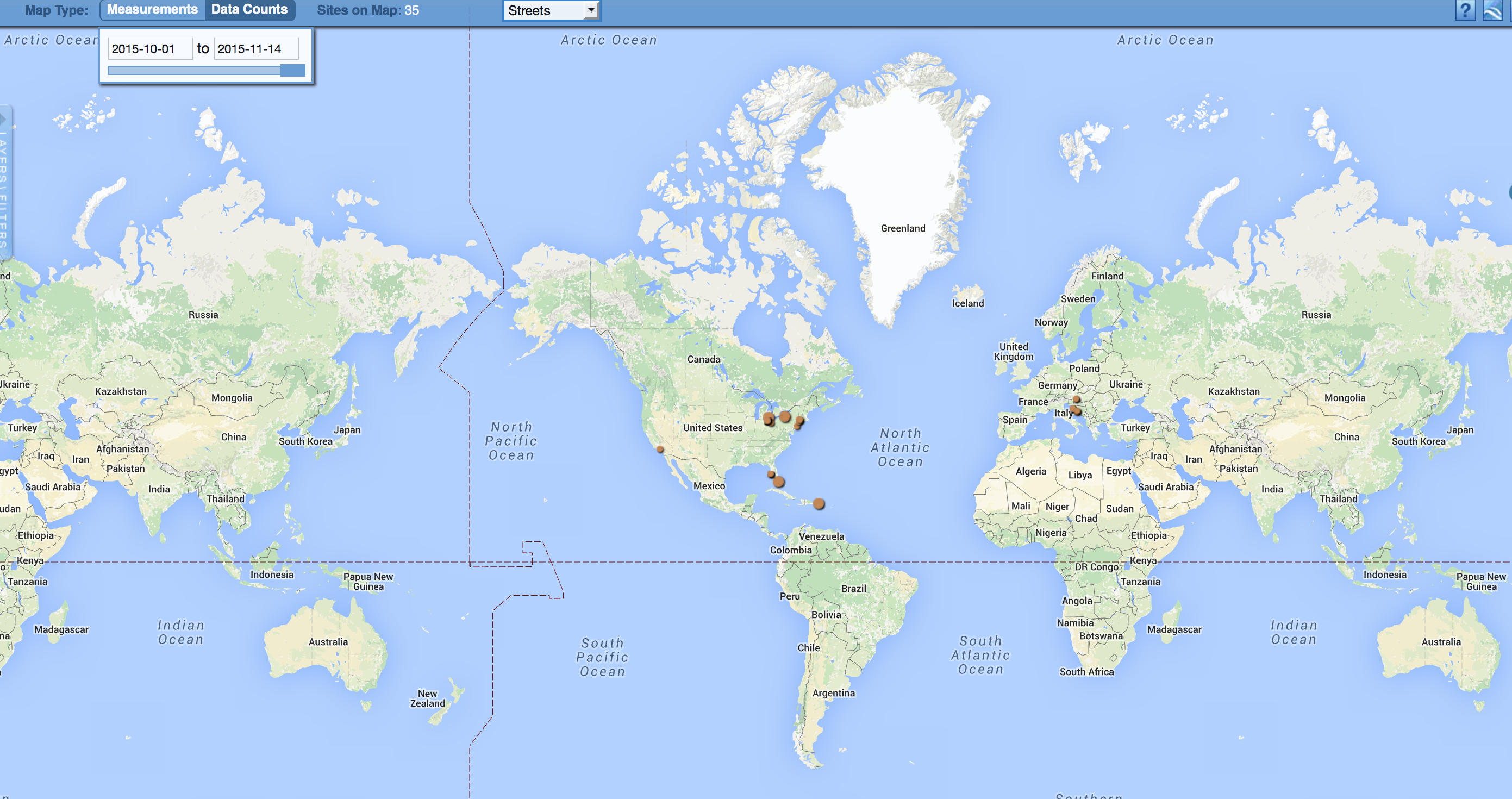 GLOBE SMAP Data Count Map for Campaign through 15 Nov