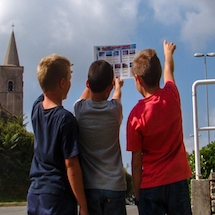 Students looking at clouds