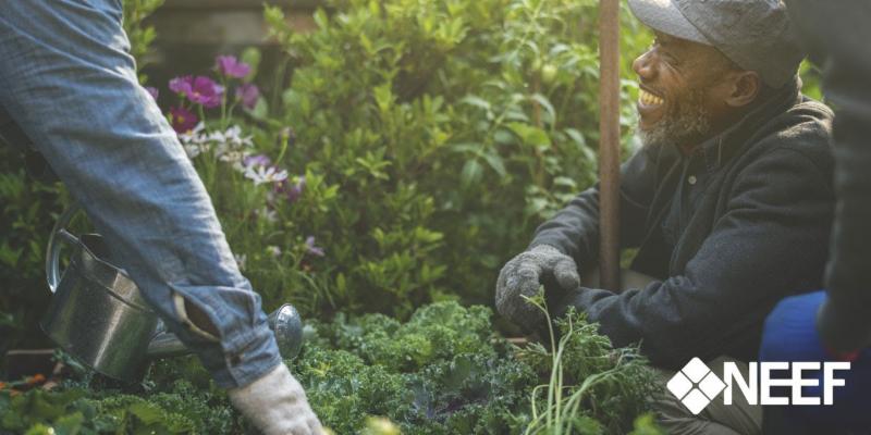 A male smiling while gardening