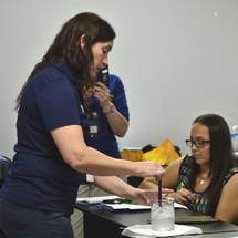 Andrea demonstrating thermometer calibration.