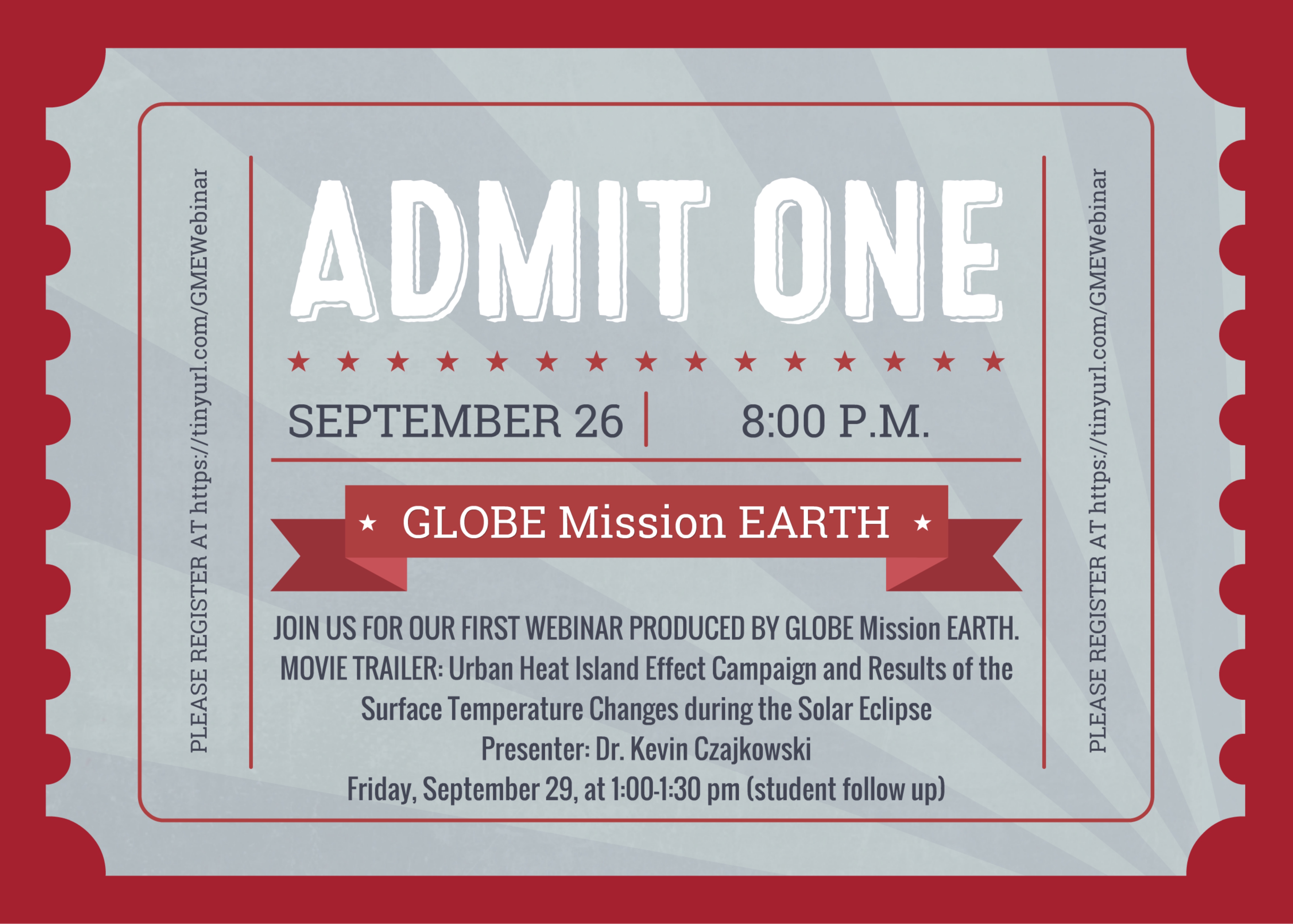 GLOBE Mission EARTH Webinar "Admit One" Ticket