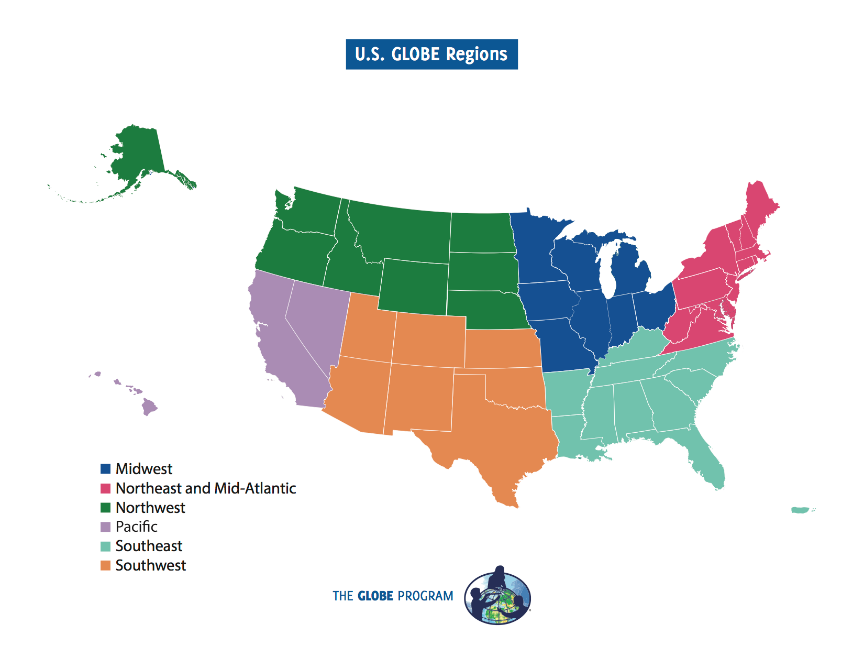 Map of GLOBE US Regions