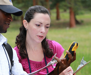 Jessica Taylor working with another student.