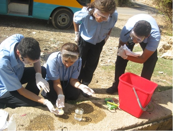 Children doing field experiments. 