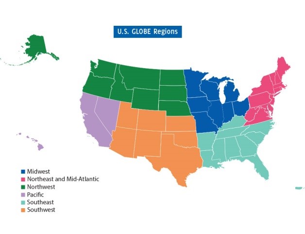 graphic of the six U.S. GLOBE regions