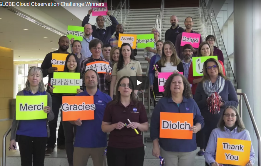 Video screenshot of NASA scientists celebrating participants in the Spring Clouds Challenge