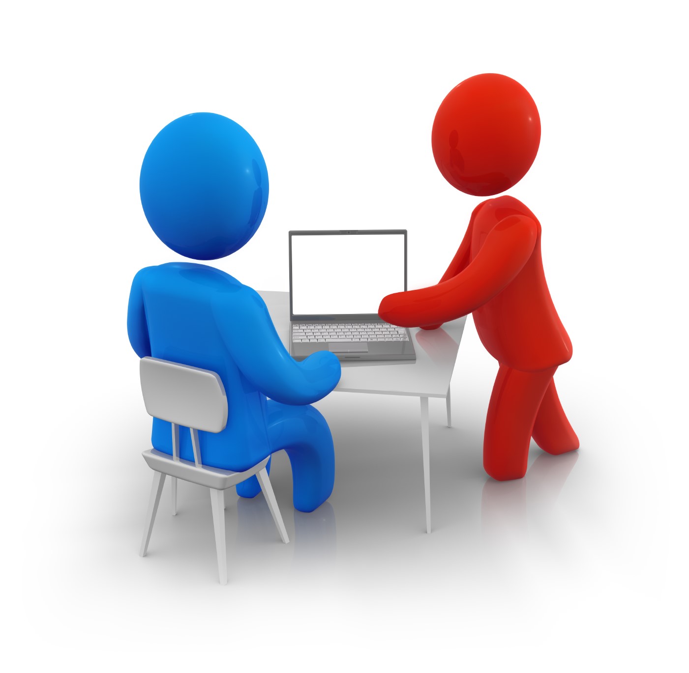 Graphic of a person training another person at a computer