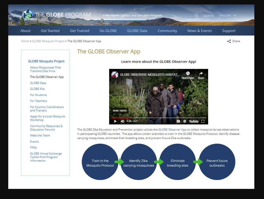Graphic of a GLOBE Observer Page on the GLOBE website