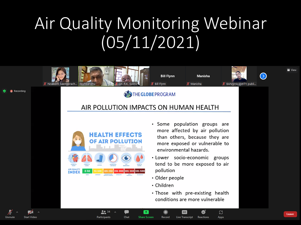 Slide from the 05 November 2021 webinar, showing "Air Pollution Impacts on Human Health"