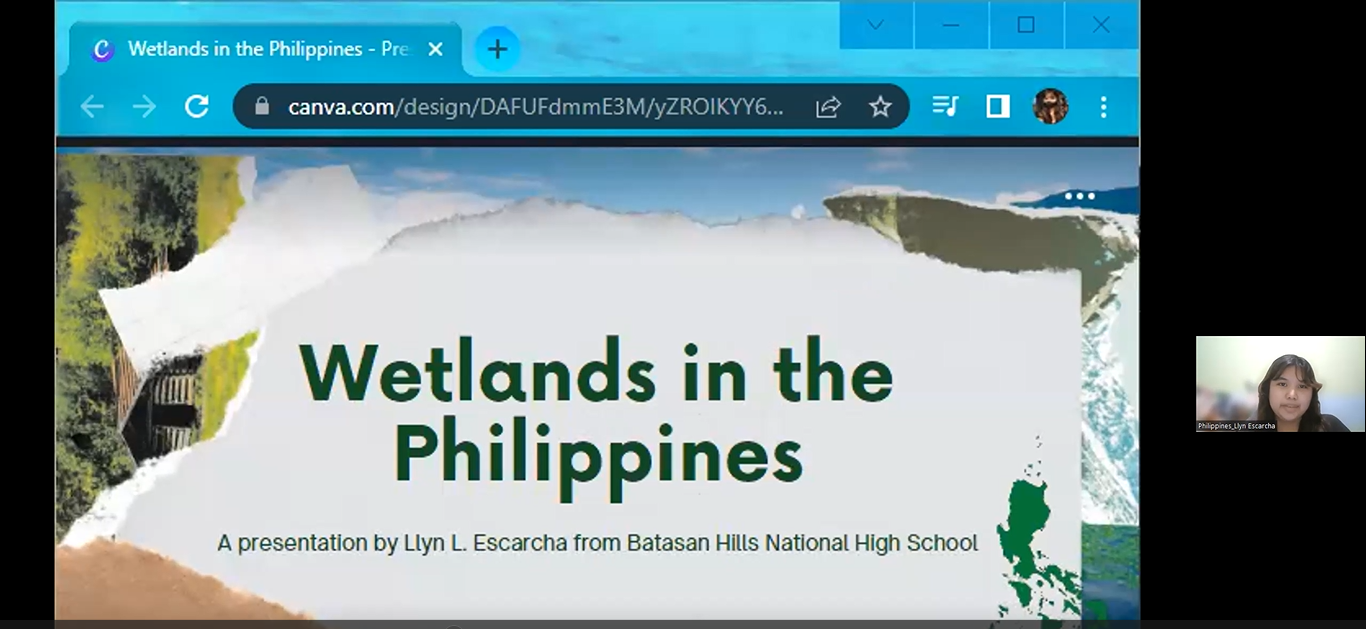 GLOBE student from Batasan Hills National High School, Manila, Philippines, presents research on the wetlands of Philippines on 08 December 2022 