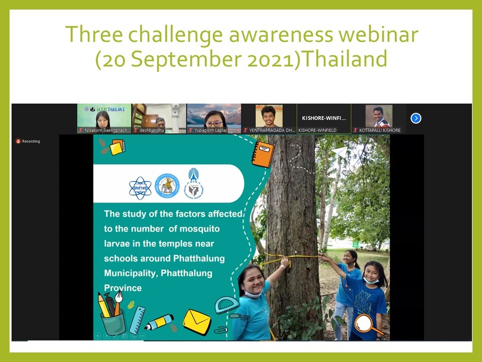 Slide from 20 September webinar, showing three students measuring a tree