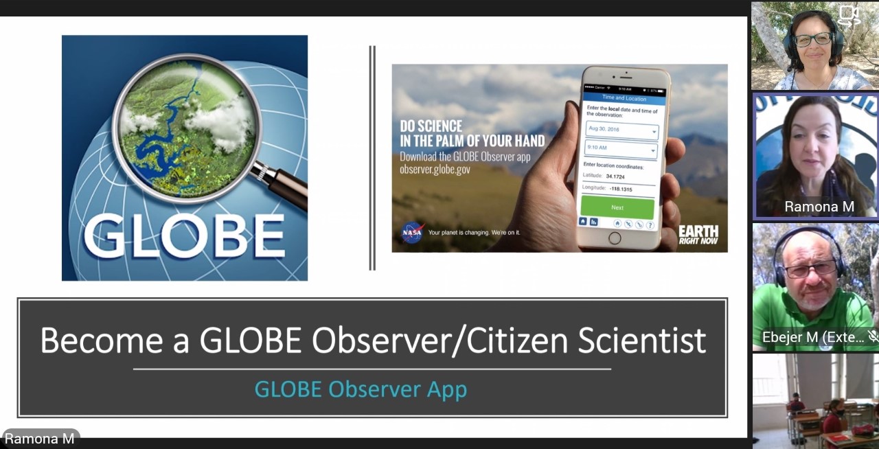 Slide from a virtual fieldwork session, reading "Become a GLOBE Observer/Citizen Scientist"