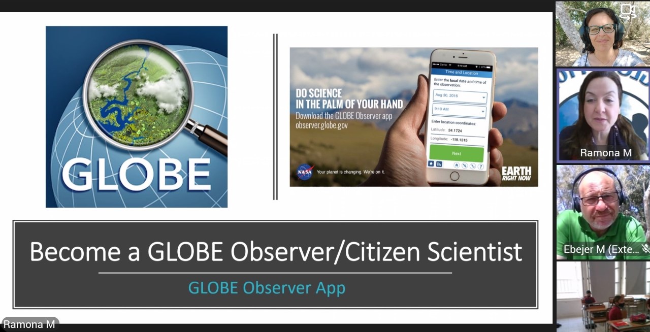 Slide from a virtual fieldwork session, reading "Become a GLOBE Observer/Citizen Scientist"