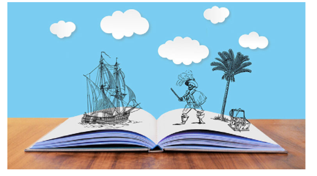 GMM 09 December webinar shareable showing a book open, with a grand pirate adventure taking place