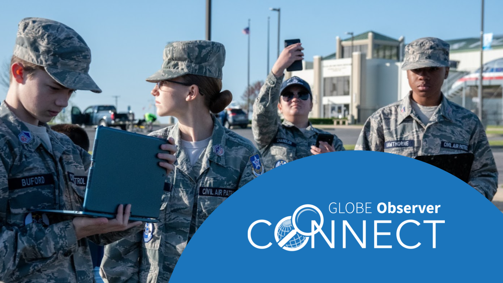 GLOBE Observer Connect banner with cadets.