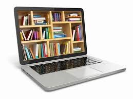 Graphic of books inside a laptop computer