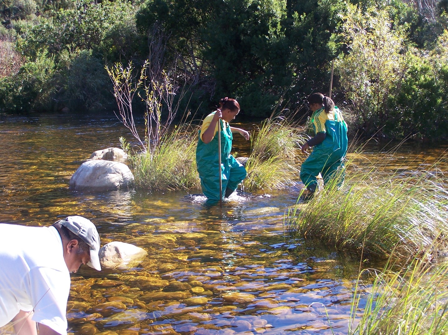 Photo of GLOBE community members engaged in a Water Bodies IOP