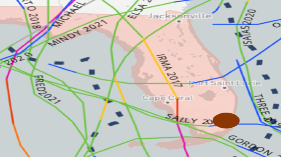 Hurricane tracks over Florida in 2017