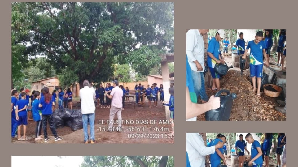 Na prática os alunos vivenciando desde o processo de limpeza, seleção e compostagem.
