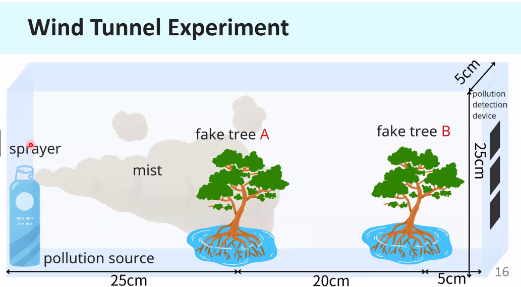Wind tunnel experiment showing a tree blocking a source of air pollution.
