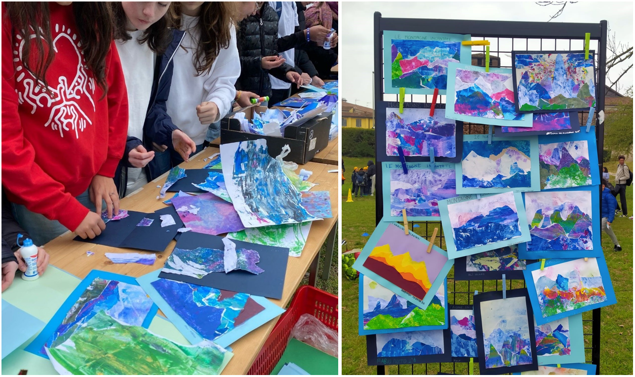 People creating glacier art.
