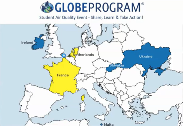 Map of countries attending the webinar. Ireland, France, the Netherlands, Slovakia, Malta, and Ukraine.