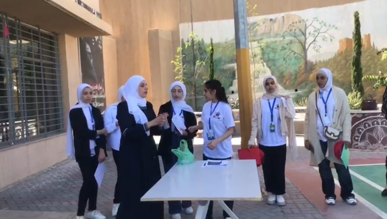 Student talking outside.
