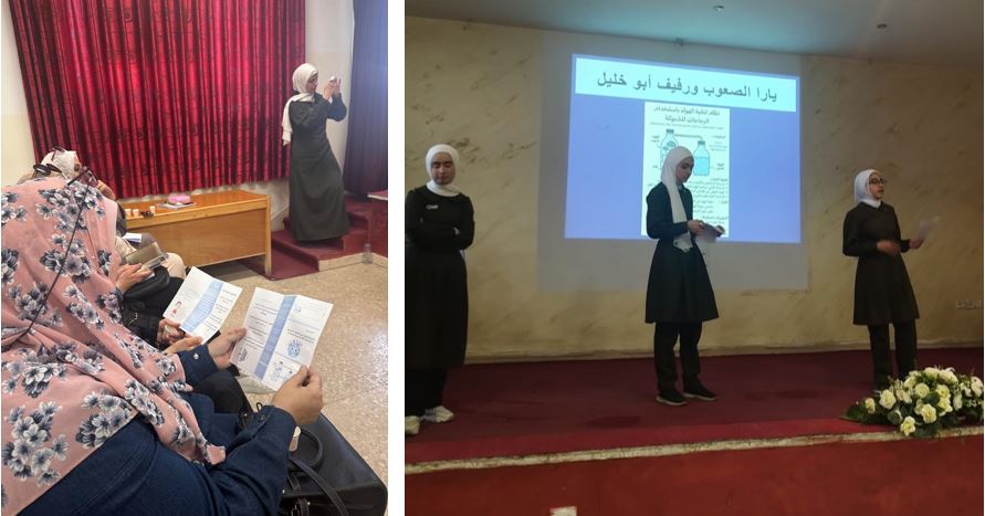 Students presenting to an audience.
