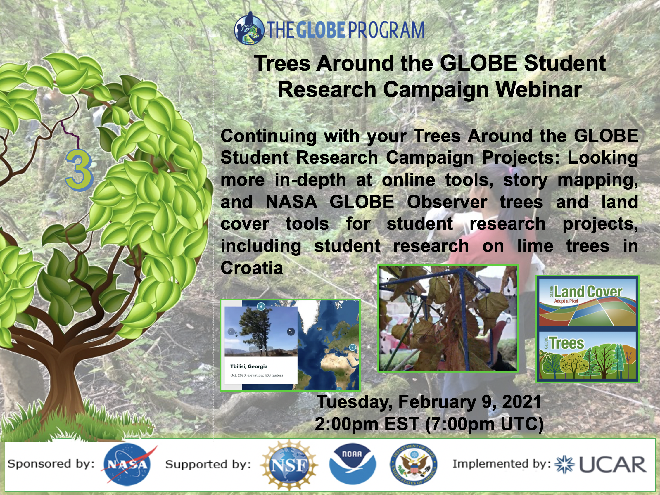 Trees Around the GLOBE Student Research Campaign 09 February Webinar Shareable.
